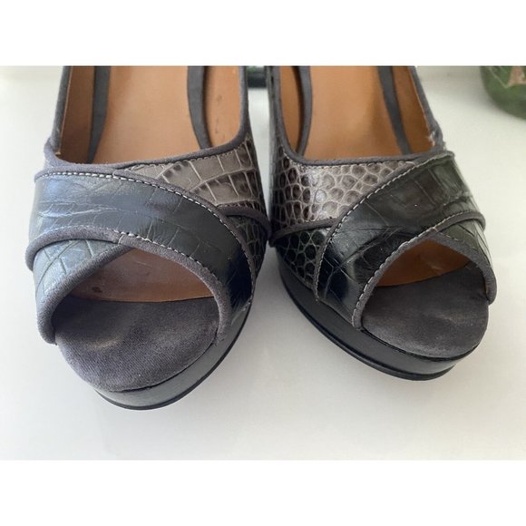 Nine West High Heels 3 Tone Faux Alligator Skin Open Toe 8.5 M Platform Sexy EUC - Picture 13 of 16